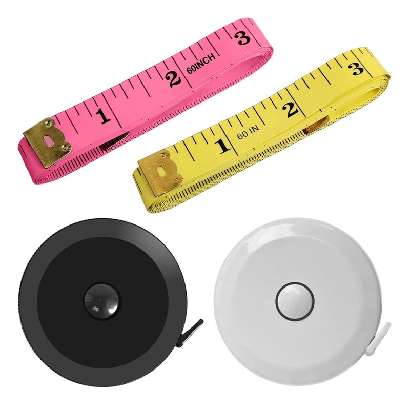 Tesdluy 4 Pack Tape Measure Retractable Measuring for Body Fabric Sewing Tailor Cloth Knitting Craft Measurements, 60-Inch Soft Measuring Tape Double Scales Rulers for Body Weight - Image 1